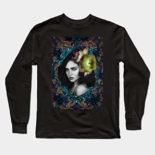 Green Vintage flower Victorian Portrait Contemporary Digital Art Long Sleeve T-Shirt